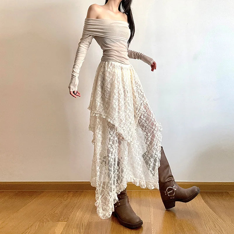 Bohemian Skirts Women Lace All-match Korean Style Hotsweet Streetwear Summer Casual Trendy Aesthetic College Asymmetrical Daily cashmere skirt fine Bohemian Skirts Women Lace All-match Korean Style Hotsweet Streetwear Summer Casual Trendy Aesthetic College Asymmetrical Daily cashmere skirt fine