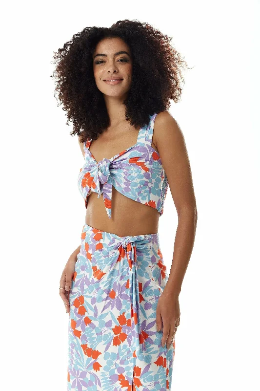 Liquorish Tie Front Floral Print Crop Top In Blue And Red Faux Fur Fabric Real Fur Fabric Shearling Fabric Liquorish Tie Front Floral Print Crop Top In Blue And Red Faux Fur Fabric Real Fur Fabric Shearling Fabric