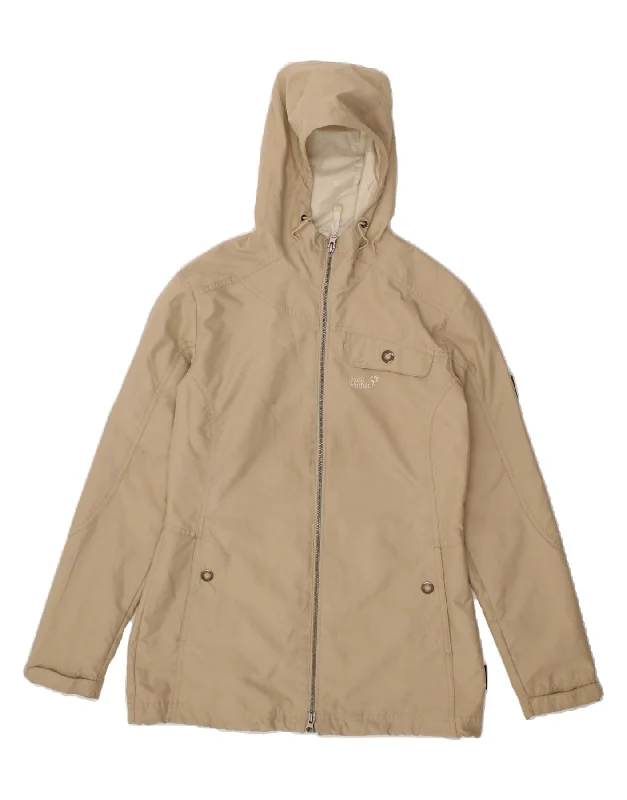 JACK WOLFSKIN Womens Hooded Rain Jacket UK 10 Small Beige Polyester Jacket Blazer Coat JACK WOLFSKIN Womens Hooded Rain Jacket UK 10 Small Beige Polyester Jacket Blazer Coat