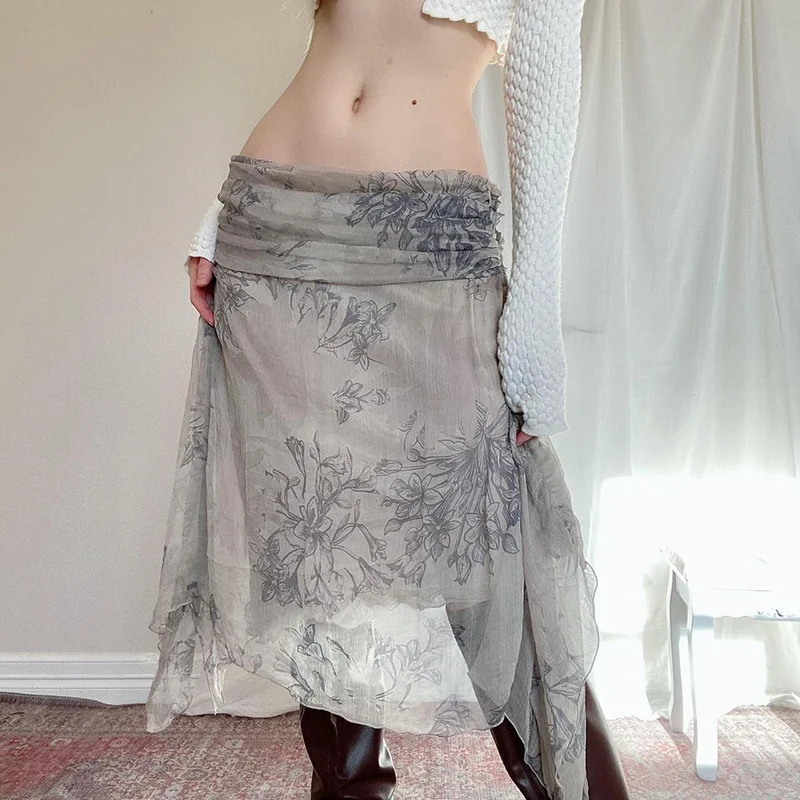 Women'S Fashion Casual Chiffon Printing Irregular Low Waist Skirt belted skirt waist Women'S Fashion Casual Chiffon Printing Irregular Low Waist Skirt belted skirt waist