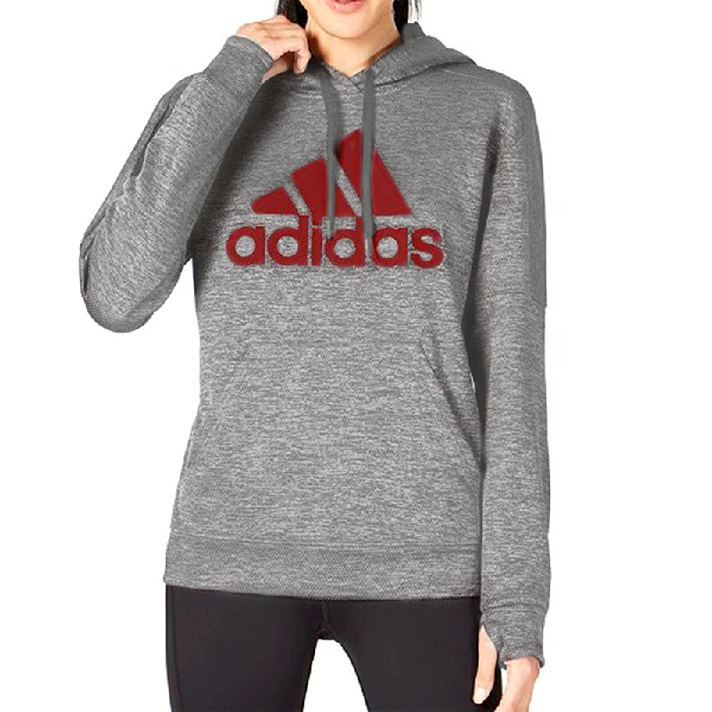 Adidas Women's Originals Shine Logo Hoodie Light Grey Hoodie with Hem Ribbing Snug Secure Adidas Women's Originals Shine Logo Hoodie Light Grey Hoodie with Hem Ribbing Snug Secure