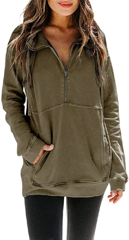 Haute Edition Women's Half Zip Slouchy Pullover Sweatshirt with Plus Hoodie with Hem Patch Decorative Personalized Haute Edition Women's Half Zip Slouchy Pullover Sweatshirt with Plus Hoodie with Hem Patch Decorative Personalized