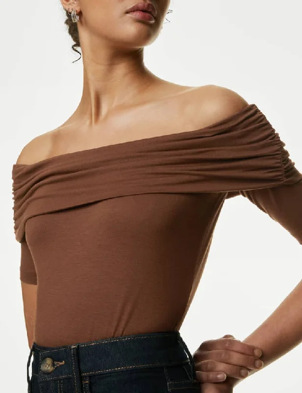 Jersey Bardot Top Off Shoulder Jersey Top