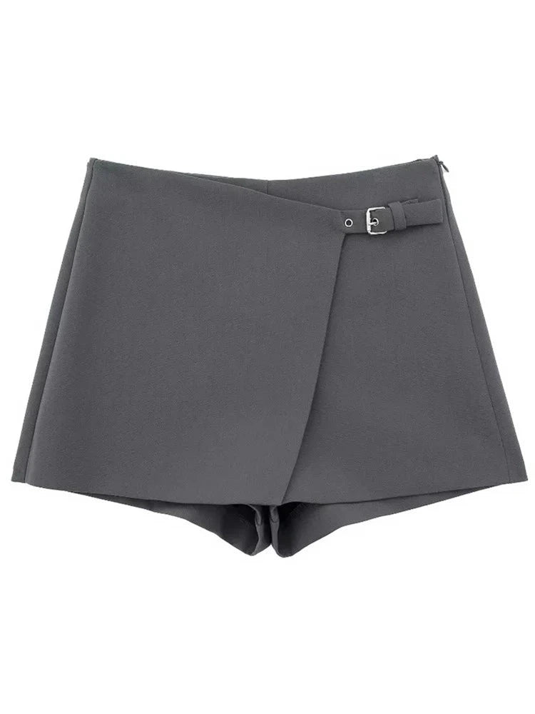 Women Fashion Belt Design Asymmetrical Mini Skirt Shorts Lady Side Zipper Hot Shorts Chic Pantalone leather skirt refined Women Fashion Belt Design Asymmetrical Mini Skirt Shorts Lady Side Zipper Hot Shorts Chic Pantalone leather skirt refined