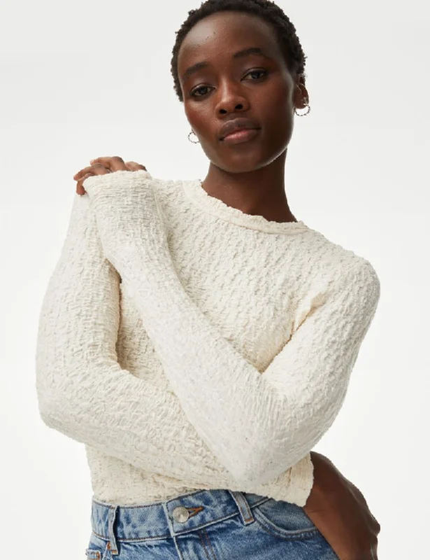 Jersey Textured Top Asymmetrical Jersey Blouse