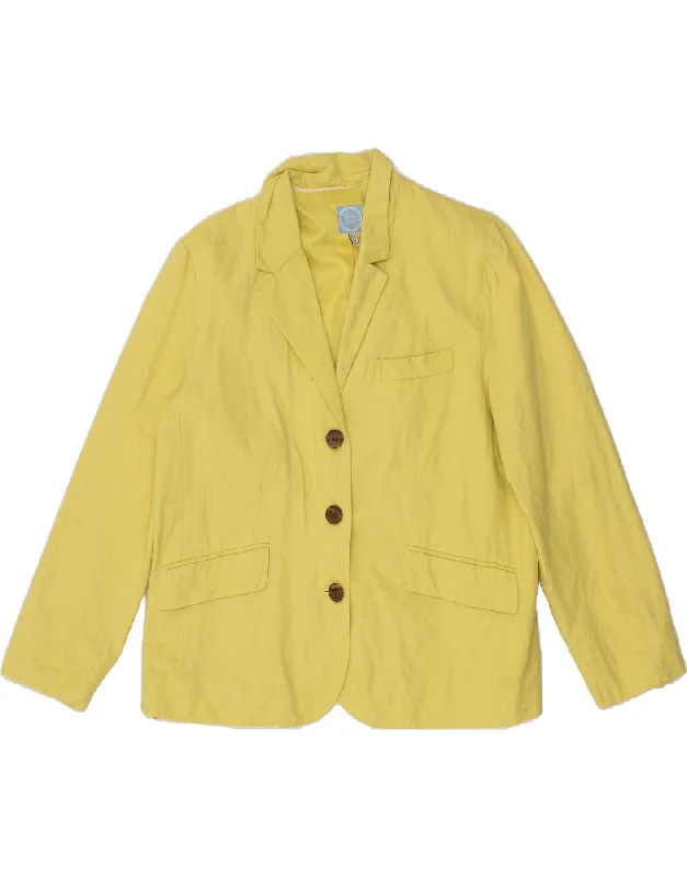JOULES Womens 3 Button Blazer Jacket UK 16 Large Yellow Cotton Denim Fabric Leather Fabric Suede Fabric JOULES Womens 3 Button Blazer Jacket UK 16 Large Yellow Cotton Denim Fabric Leather Fabric Suede Fabric