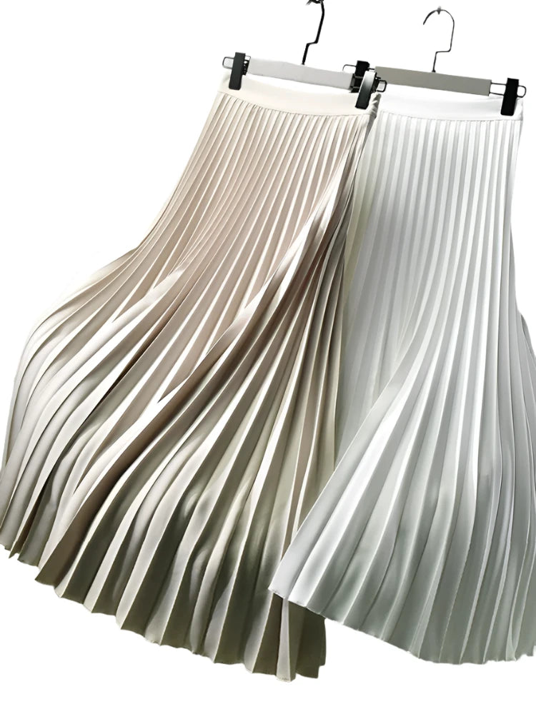 Women Spring Autumn Elegant Chic Solid Pleated Skirt High Waist Luxury Fashion With Elastic Female denim skirt casual Women Spring Autumn Elegant Chic Solid Pleated Skirt High Waist Luxury Fashion With Elastic Female denim skirt casual