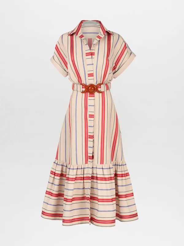 Loni Dress Natural Teal Coral Stripes Tunics Chic fashionable
