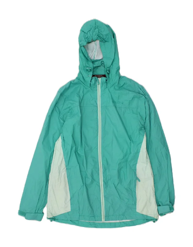 MOUNTAIN WAREHOUSE Womens Rain Jacket UK 12 Medium Turquoise Colourblock Front Pockets Side Pockets Patch Pockets MOUNTAIN WAREHOUSE Womens Rain Jacket UK 12 Medium Turquoise Colourblock Front Pockets Side Pockets Patch Pockets