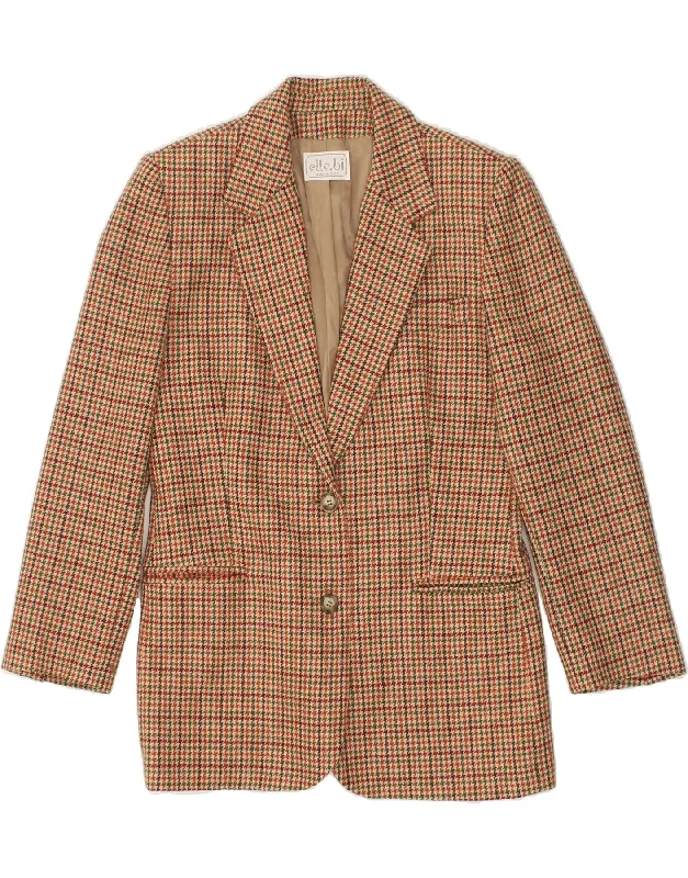 VINTAGE Womens Longline Blazer Jacket IT 42 Medium Beige Houndstooth Welt Pockets Slit Pockets Flap Pockets VINTAGE Womens Longline Blazer Jacket IT 42 Medium Beige Houndstooth Welt Pockets Slit Pockets Flap Pockets