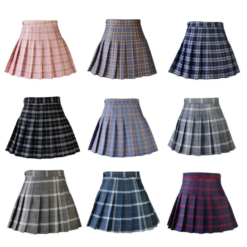 Women Pleat Skirt Preppy Style Plaid 0Mini Cute Japanese School Uniforms Ladies silk skirt sleek Women Pleat Skirt Preppy Style Plaid 0Mini Cute Japanese School Uniforms Ladies silk skirt sleek