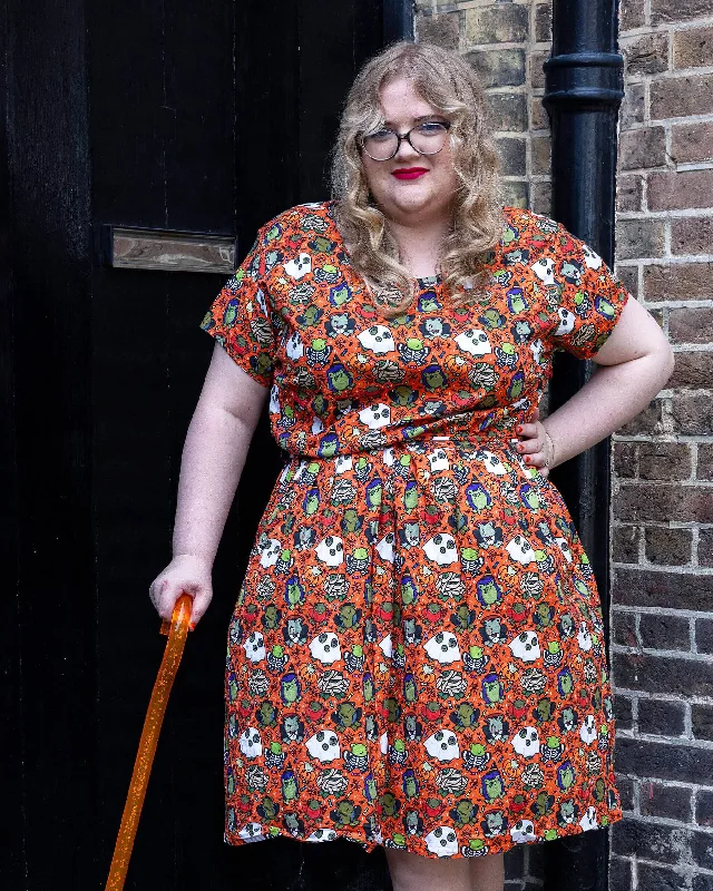 Halloween: Party Frogs Stretch Belted Tea Dress with Pockets Tunics Versatile stylish Halloween: Party Frogs Stretch Belted Tea Dress with Pockets Tunics Versatile stylish