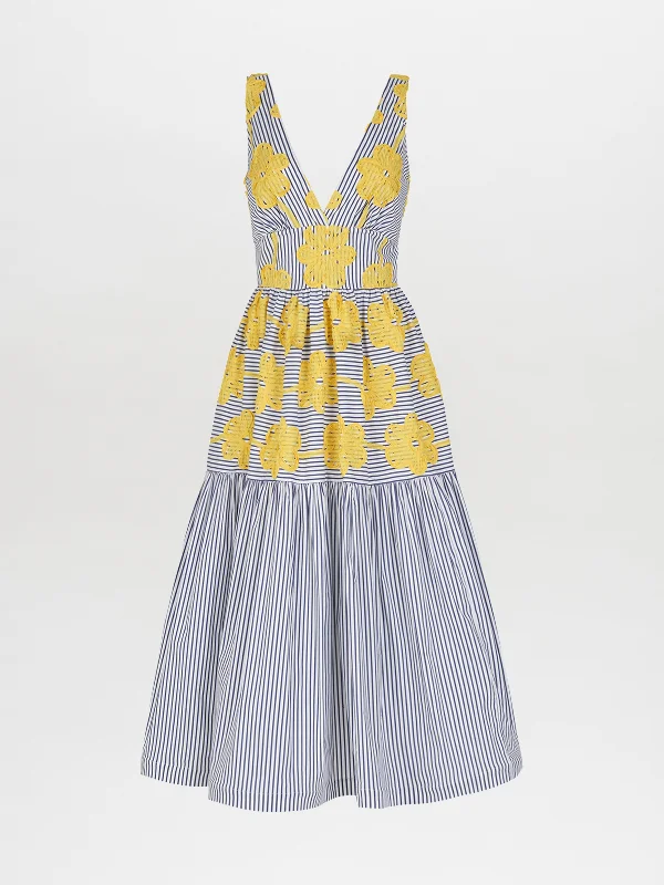 Eugene Dress Yellow Embroidered Flowers Tunics Fashionable trendy