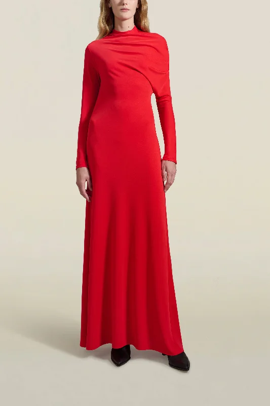 Rue Draped Gown in Scarlet Slinky Jersey Luxury Jersey Tee