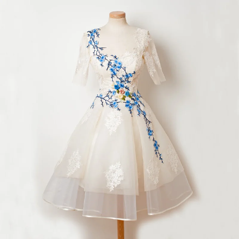 Organza A-Line Tulle Homecoming Dress, Short Sleeve Applique Homecoming Dress, D1317 Tunics Luxurious premium Organza A-Line Tulle Homecoming Dress, Short Sleeve Applique Homecoming Dress, D1317 Tunics Luxurious premium