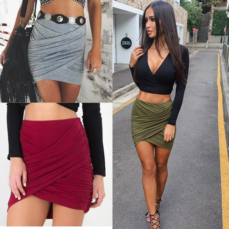 Street Fashion Women Lady High Waist Short Skirt Sexy Bandage Bodycon Cross Fold Pencil Skirts 5 Colors denim skirt fashionable Street Fashion Women Lady High Waist Short Skirt Sexy Bandage Bodycon Cross Fold Pencil Skirts 5 Colors denim skirt fashionable