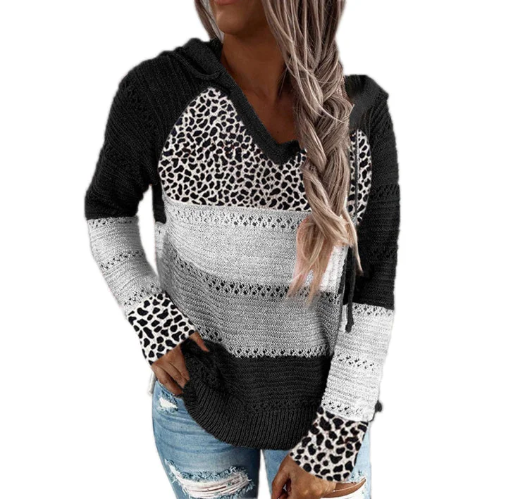 Haute Edition Women's Pullover Colorblock Leopard Sweater Hoodie Hoodie with Cropped Fit Short Trendy Haute Edition Women's Pullover Colorblock Leopard Sweater Hoodie Hoodie with Cropped Fit Short Trendy