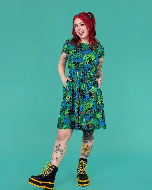 Jungle Cats Stretch Belted Tea Dress with Pockets Tunics Exclusive limited