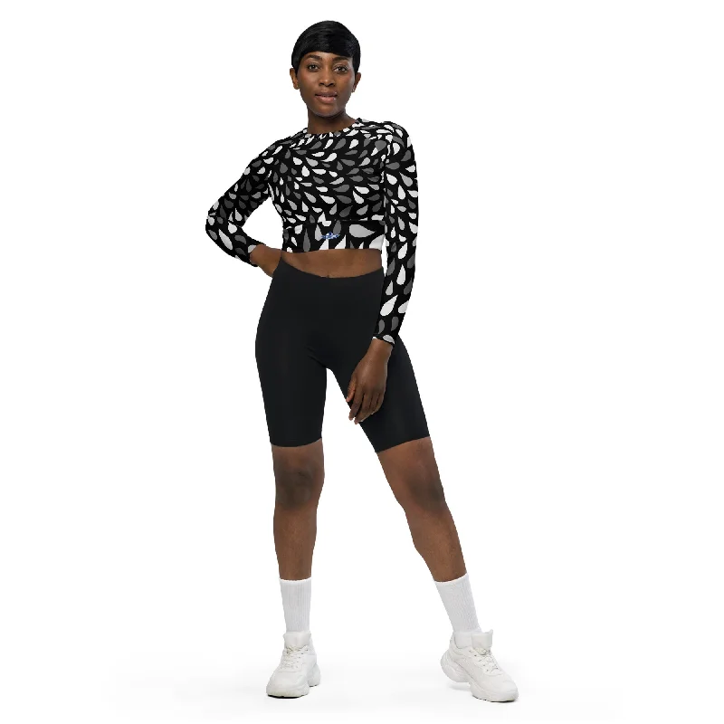 Abstract Black & Grey Tears Recycled Long-Sleeve Crop Top Denim Fabric Leather Fabric Suede Fabric Abstract Black & Grey Tears Recycled Long-Sleeve Crop Top Denim Fabric Leather Fabric Suede Fabric