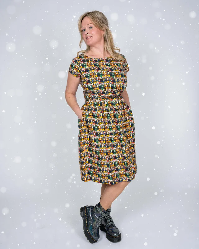 Festive: Nutcracker Parade Stretch Belted Tea Dress with Pockets Tunics Sophisticated sleek Festive: Nutcracker Parade Stretch Belted Tea Dress with Pockets Tunics Sophisticated sleek