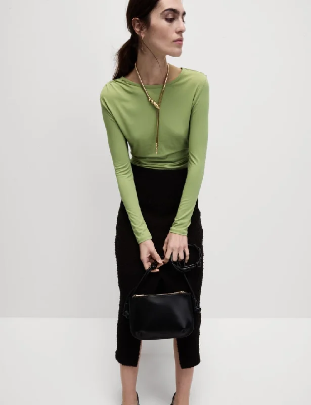 Jersey Shirred Detail Top Warm Jersey Shirt