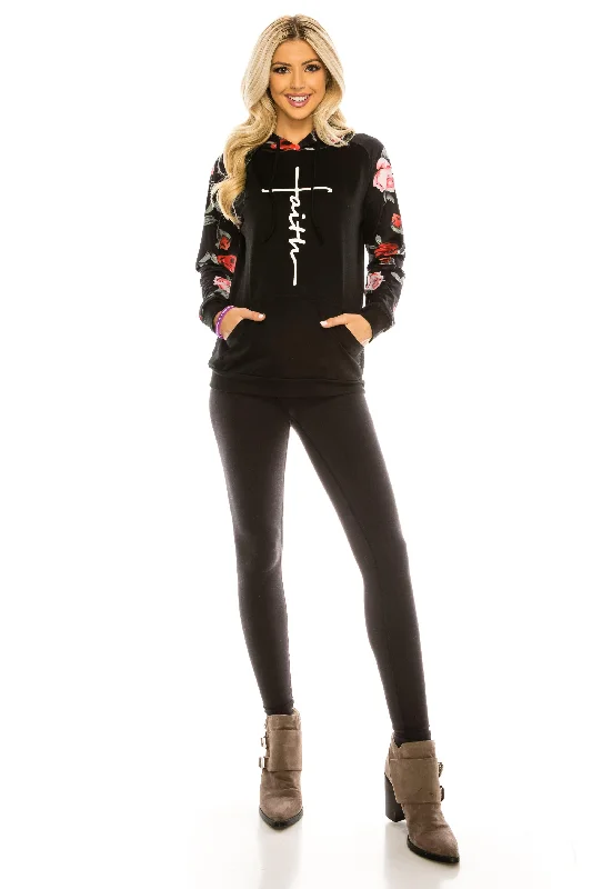 Haute Edition Women's Faith Floral Hoodie with Inspirational Bracelet 2-Piece Gift Set Hoodie with Tied Waist Feminine Flattering Haute Edition Women's Faith Floral Hoodie with Inspirational Bracelet 2-Piece Gift Set Hoodie with Tied Waist Feminine Flattering