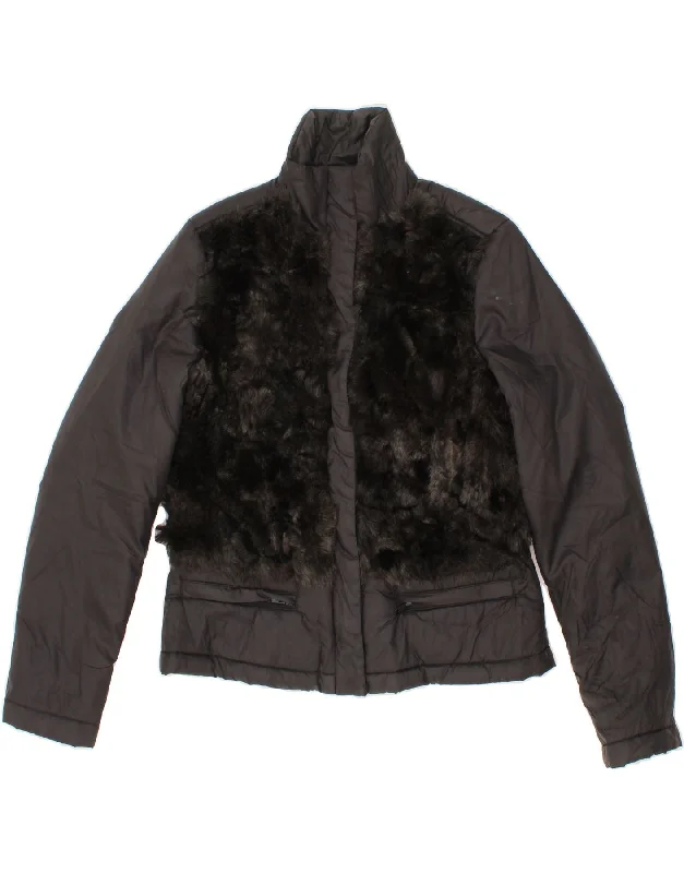 BENETTON Womens Padded Jacket IT 44 Medium Black Polyamide Denim Fabric Leather Fabric Suede Fabric BENETTON Womens Padded Jacket IT 44 Medium Black Polyamide Denim Fabric Leather Fabric Suede Fabric