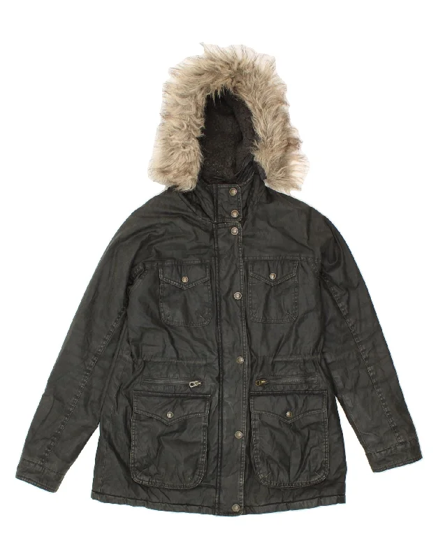 FAT FACE Womens Hooded Waxed Cotton Jacket UK 10 Small Black Cotton Tailored Jacket Straight Jacket A-Line Jacket FAT FACE Womens Hooded Waxed Cotton Jacket UK 10 Small Black Cotton Tailored Jacket Straight Jacket A-Line Jacket