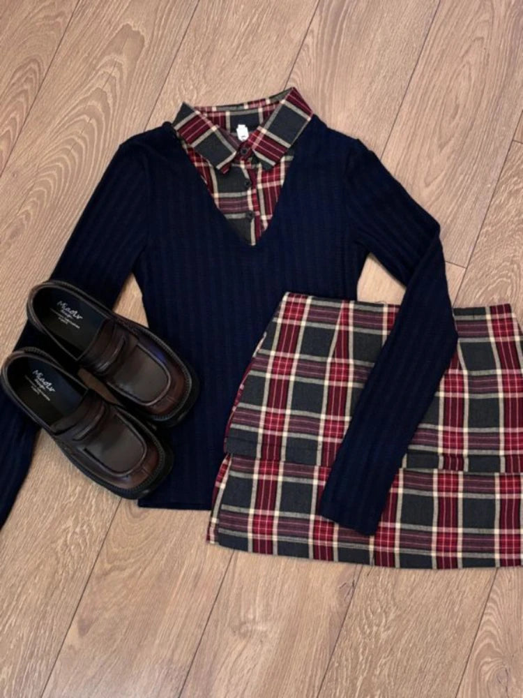 Advbridge Autumn Vintage Preppy Style Slim 2 Piece Set Women Chic Design Knit Sweater+check Mini Skirt Female Casual Patchwork Suit New Houndstooth Herringbone Solid Advbridge Autumn Vintage Preppy Style Slim 2 Piece Set Women Chic Design Knit Sweater+check Mini Skirt Female Casual Patchwork Suit New Houndstooth Herringbone Solid