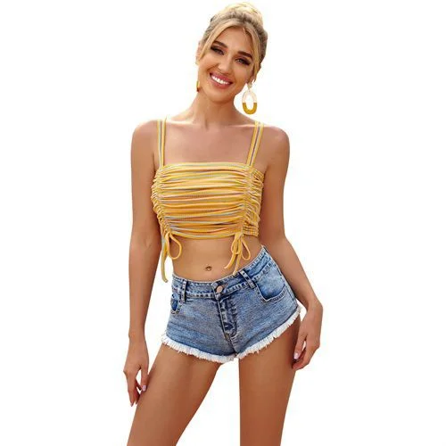 Fashion Retro Insnavel-baring Drawstring Slings Stripe Women Tank Tops basic tank top Fashion Retro Insnavel-baring Drawstring Slings Stripe Women Tank Tops basic tank top