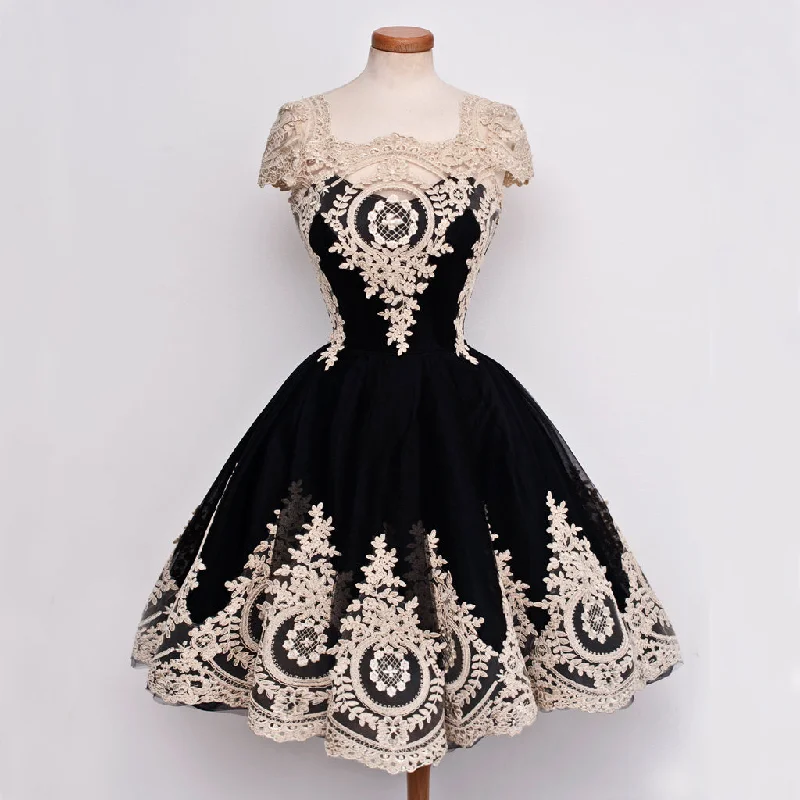 Black Lace Cheap Homecoming Dress, Cap Sleeve Tulle A-Line Homecoming Dress, D1321 Tunics Essential wardrobe Black Lace Cheap Homecoming Dress, Cap Sleeve Tulle A-Line Homecoming Dress, D1321 Tunics Essential wardrobe