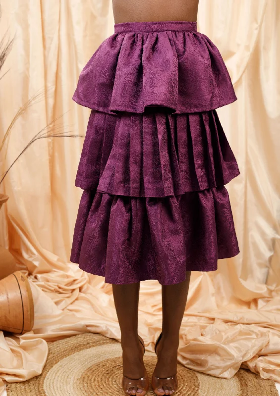 Aya Morrison Selali Layered Skirt with a deep purple hue and three ruffled layers linen skirt relaxed Aya Morrison Selali Layered Skirt with a deep purple hue and three ruffled layers linen skirt relaxed