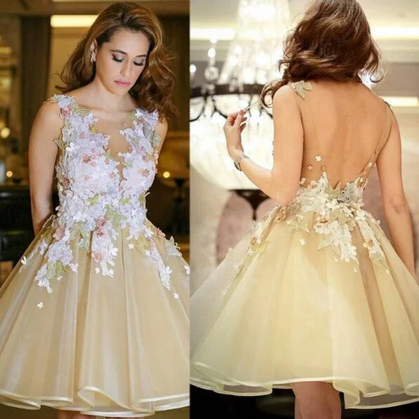 Newest Lace Appliques Flowers Ball Gown Organza Backless Homecoming Dresses ,220027 Tunics Cozy comfortable Newest Lace Appliques Flowers Ball Gown Organza Backless Homecoming Dresses ,220027 Tunics Cozy comfortable