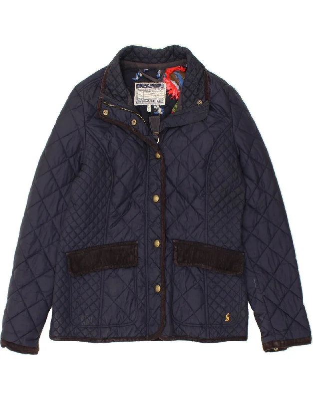 JULES Womens Quilted Jacket UK 14 Medium Navy Blue Cotton Fabric Linen Fabric Terry Fabric JULES Womens Quilted Jacket UK 14 Medium Navy Blue Cotton Fabric Linen Fabric Terry Fabric