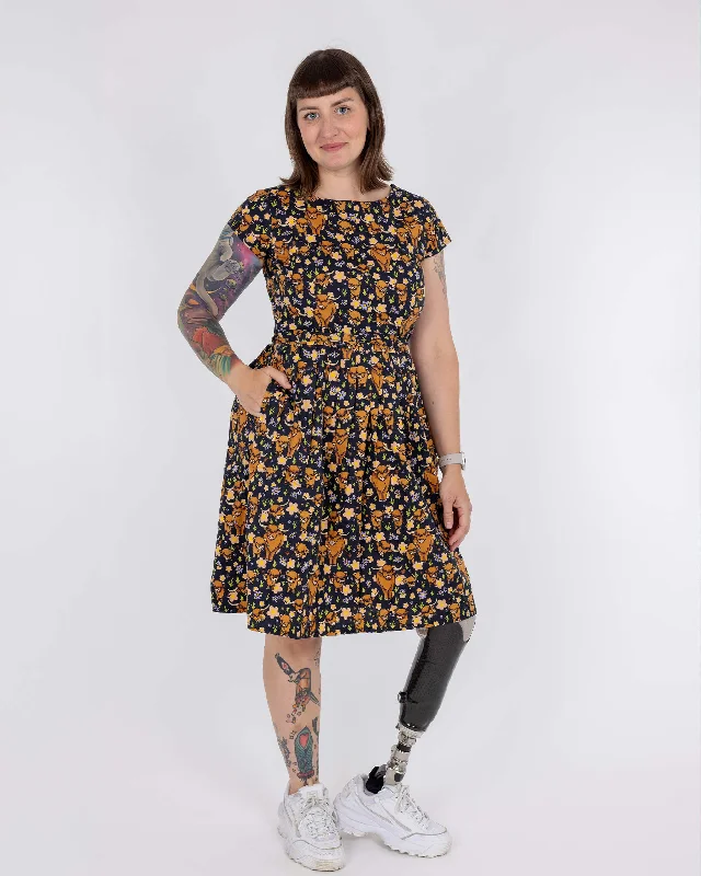Highland Cows Stretch Belted Tea Dress with Pockets Tunics Trendy modern