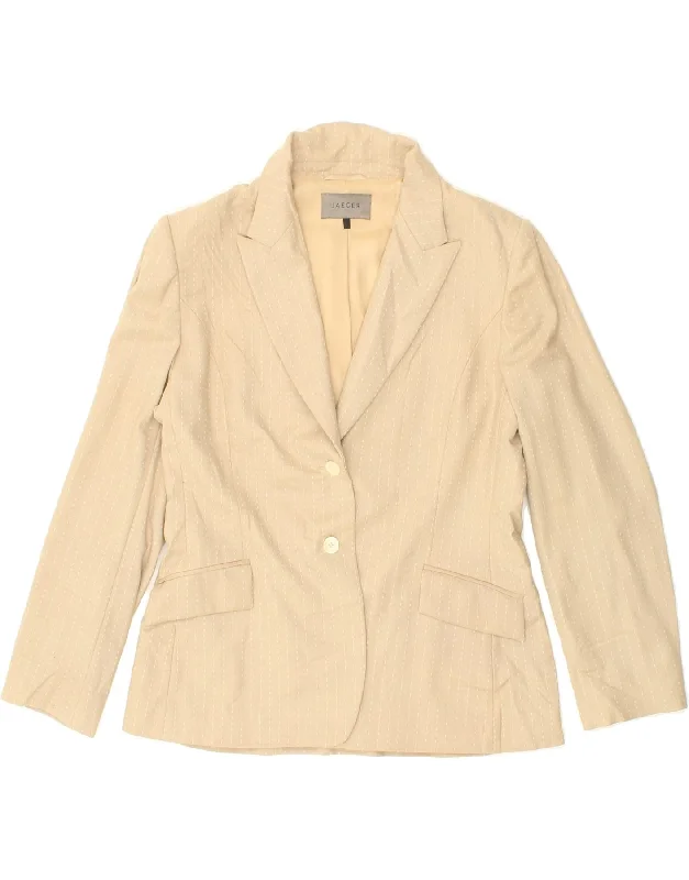JAEGER Womens 2 Button Blazer Jacket UK 16 Large Beige Striped Virgin Wool Mesh Jacket Canvas Jacket Denim Jacket JAEGER Womens 2 Button Blazer Jacket UK 16 Large Beige Striped Virgin Wool Mesh Jacket Canvas Jacket Denim Jacket