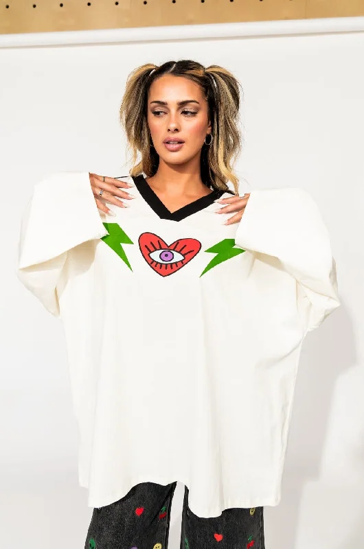 Lucky Oversized Jersey Tee in Black + White Winter Jersey Top