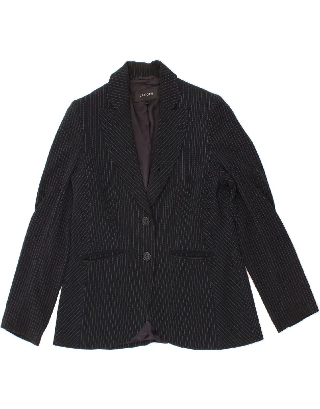 JAEGER Womens 2 Button Blazer Jacket UK 12 Medium Black Pinstripe Faux Fur Jacket Real Fur Jacket Shearling Jacket JAEGER Womens 2 Button Blazer Jacket UK 12 Medium Black Pinstripe Faux Fur Jacket Real Fur Jacket Shearling Jacket
