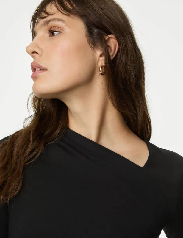 Jersey Asymmetric Top Turtle Neck Jersey Shirt