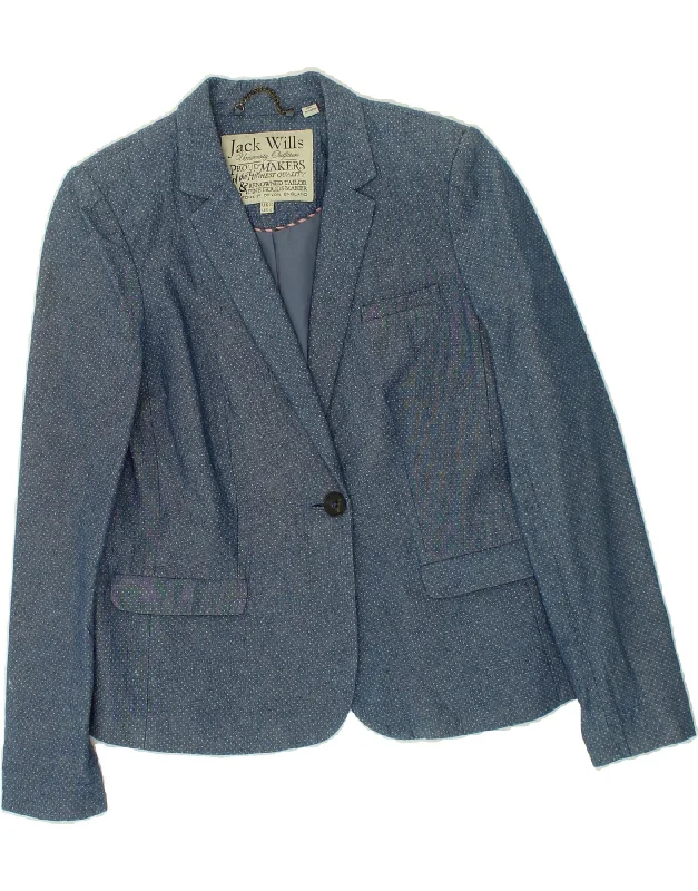JACK WILLS Womens 1 Button Blazer Jacket UK 10 Small Blue Spotted Cotton Quilted Jacket Puffer Jacket Insulated Jacket JACK WILLS Womens 1 Button Blazer Jacket UK 10 Small Blue Spotted Cotton Quilted Jacket Puffer Jacket Insulated Jacket