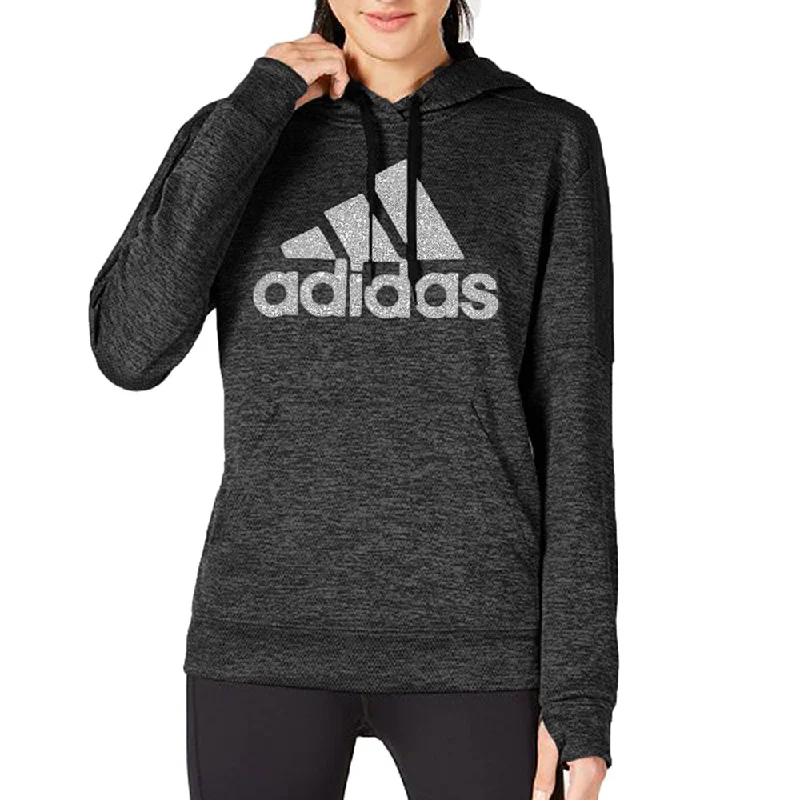 Adidas Women's Originals Shine Logo Hoodie Dark Grey Hoodie with Hem Frayed Vintage Worn Adidas Women's Originals Shine Logo Hoodie Dark Grey Hoodie with Hem Frayed Vintage Worn
