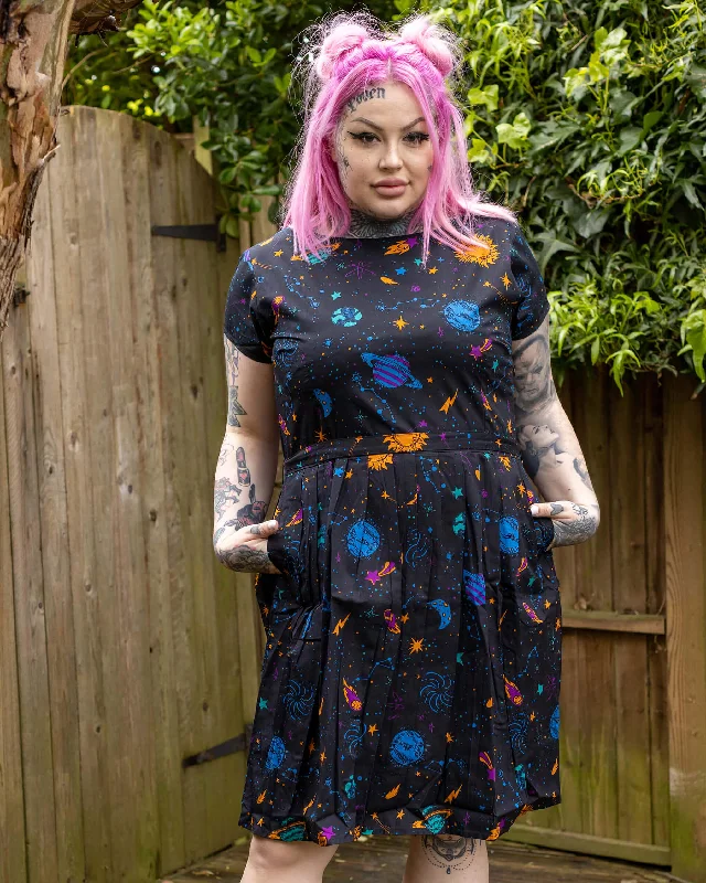 Cosmic Space Belted Tea Dress with Pockets Tunics stripes playful