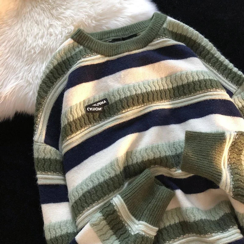 Advbridge American Vintage Knitted Sweater For Women And Men Casual Couple Autumn Winter Warm Comfortable Idle Style Oversized Stripe Top Solid Print Embellished Advbridge American Vintage Knitted Sweater For Women And Men Casual Couple Autumn Winter Warm Comfortable Idle Style Oversized Stripe Top Solid Print Embellished