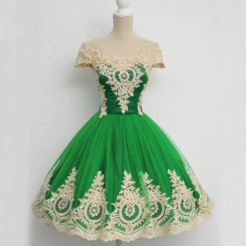 Green Lace Popular Homecoming Dress, Cap Sleeve Tulle A-Line Homecoming Dress, D1324 Tunics Bestseller popular Green Lace Popular Homecoming Dress, Cap Sleeve Tulle A-Line Homecoming Dress, D1324 Tunics Bestseller popular