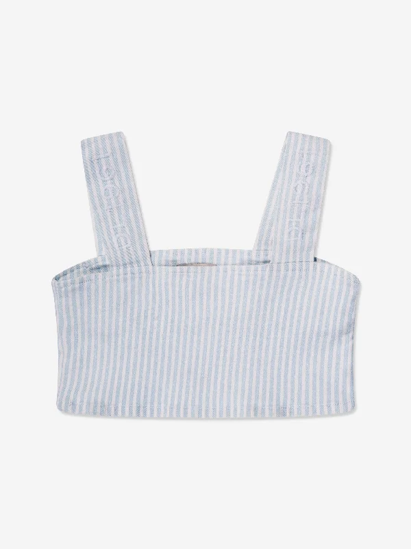 DL1961 Girls Cora Striped Ruffled Crop Top in Blue Rayon Fabric Velvet Fabric Corduroy Fabric DL1961 Girls Cora Striped Ruffled Crop Top in Blue Rayon Fabric Velvet Fabric Corduroy Fabric