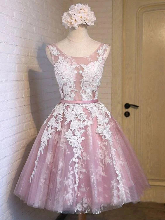 Popular Cute Sleeveless Knee-Length Lace Homecoming Dresses with White Appliques,220036 Tunics Stylish modern Popular Cute Sleeveless Knee-Length Lace Homecoming Dresses with White Appliques,220036 Tunics Stylish modern