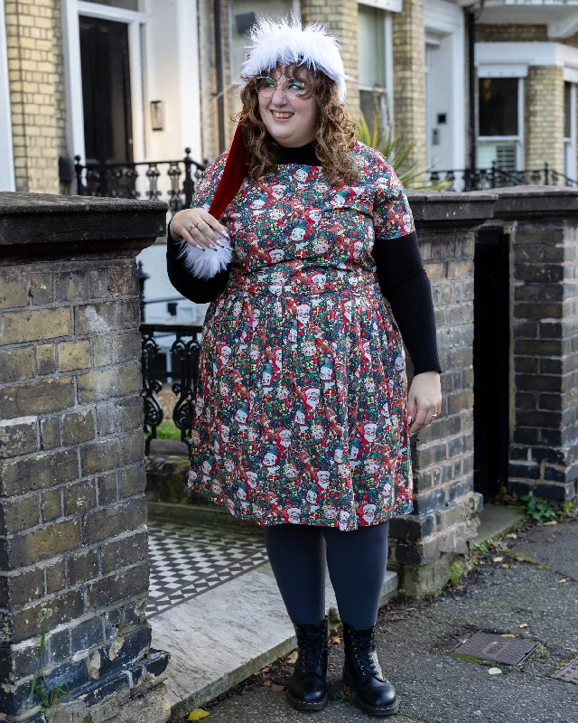 Festive: Christmas Cuties Stretch Belted Tea Dress with Pockets Tunics Summer linen