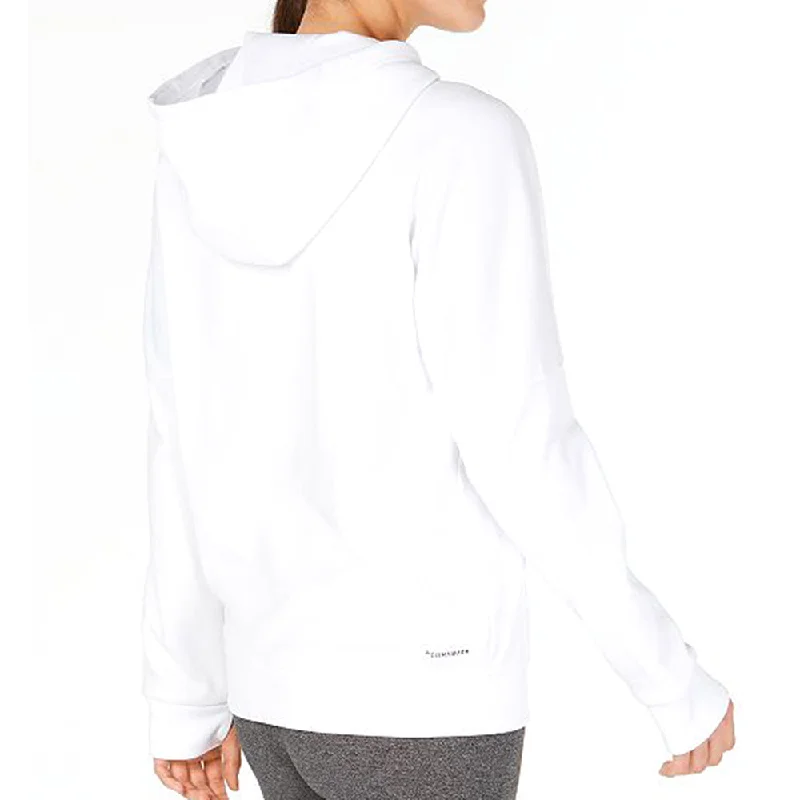 Adidas Women's Originals Shine Logo Hoodie White Hoodie with Side Slits Relaxed Casual Adidas Women's Originals Shine Logo Hoodie White Hoodie with Side Slits Relaxed Casual
