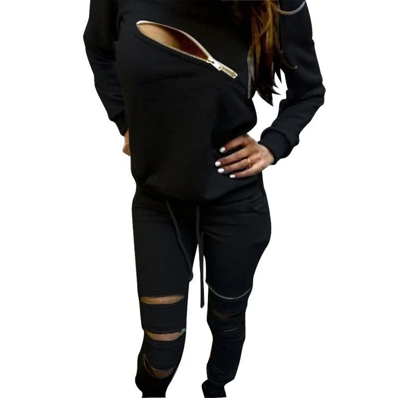 2PCS SET Women Tracksuit Zip Design Sweatsuit Pullover+ Pants Hoodie Suit Hoodie with Hem Fringe Bohemian Relaxed 2PCS SET Women Tracksuit Zip Design Sweatsuit Pullover+ Pants Hoodie Suit Hoodie with Hem Fringe Bohemian Relaxed