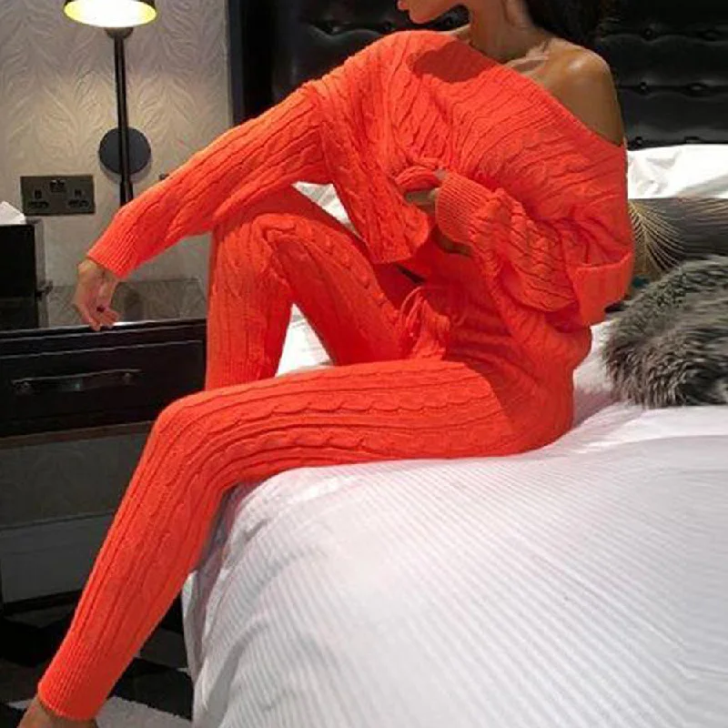 Cozy Orange Cable Knit 2pc Sweater & Leggings Set Nylon Fabric Polyester Fabric Spandex Fabric Cozy Orange Cable Knit 2pc Sweater & Leggings Set Nylon Fabric Polyester Fabric Spandex Fabric